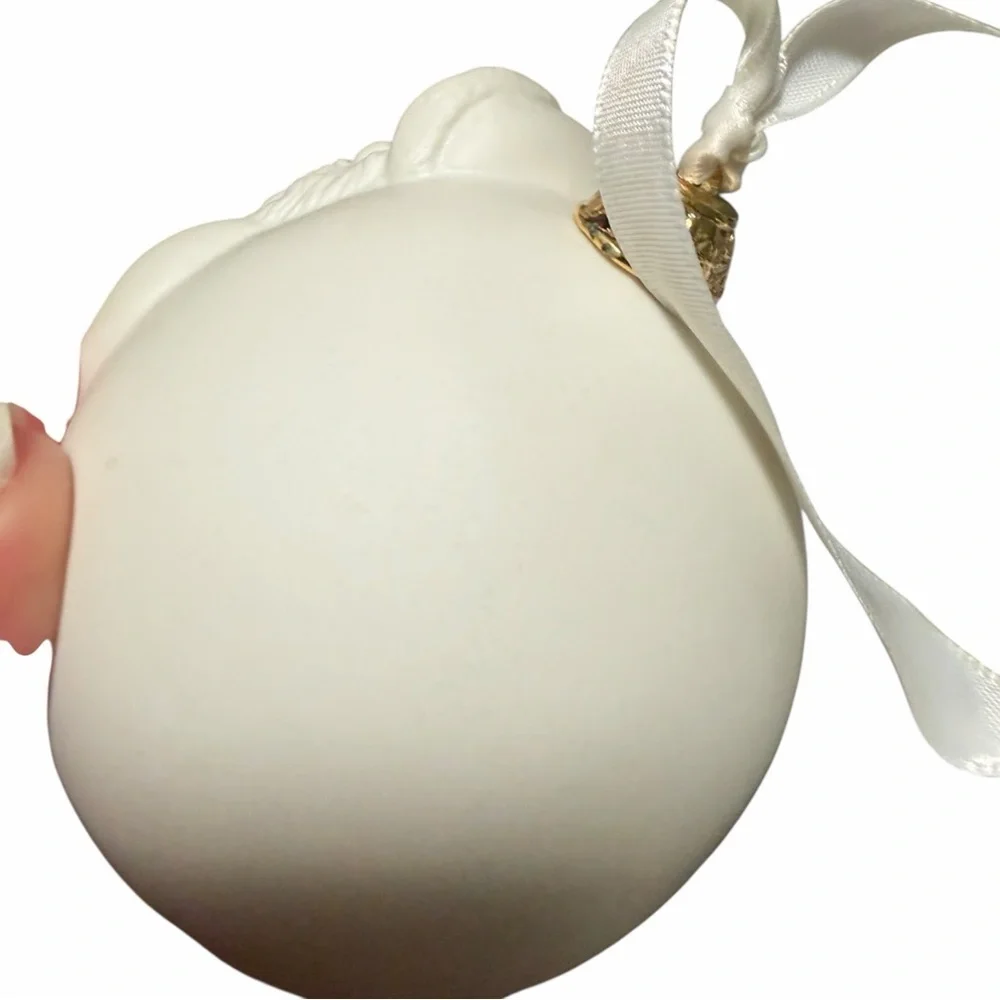 Wedgwood Cream Puffer Santa Ornament in Gold Box